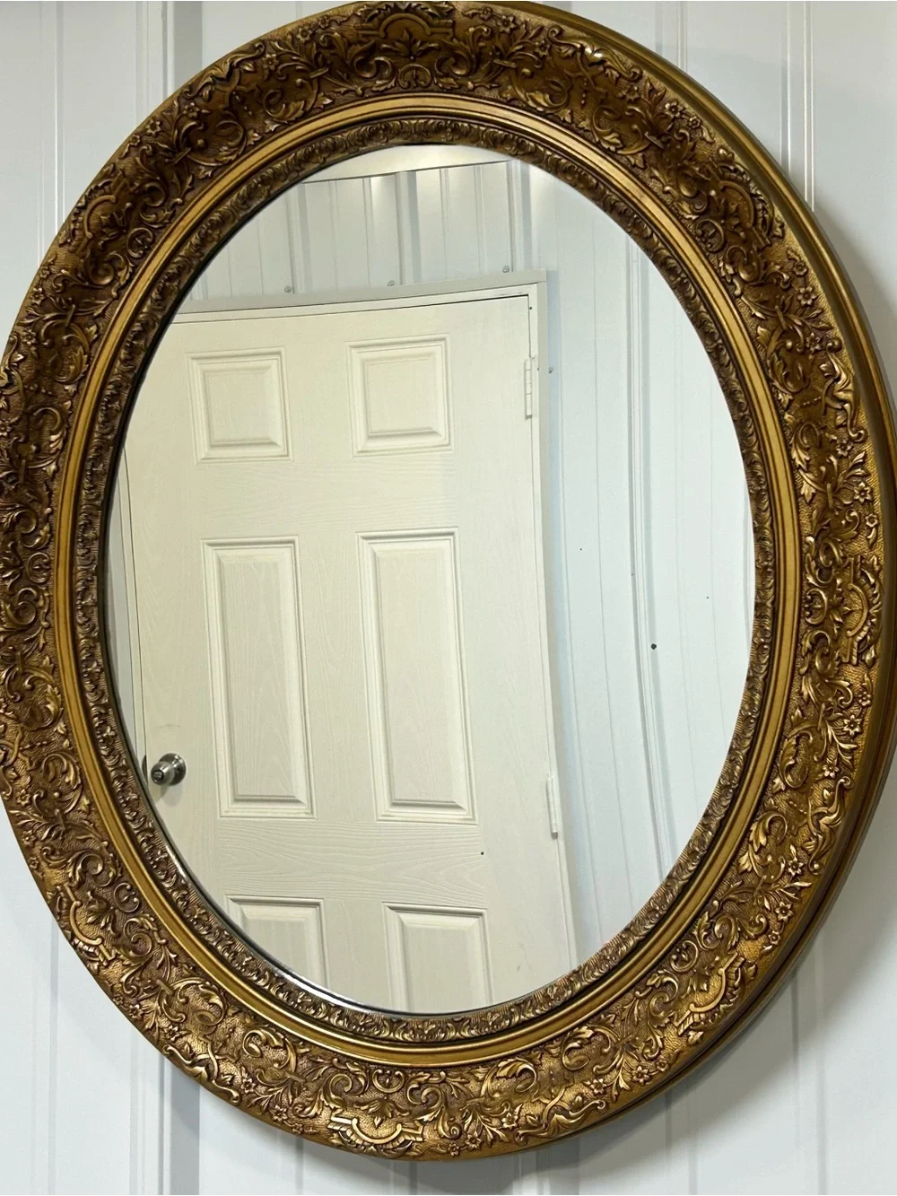 Vintage Hollywood Regency French Ornate Rococo Style Gold Oval Burwood Mirror